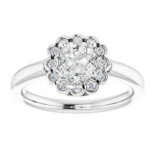 Almofada Halo Anel de Diamante Old Cut Metade centro de configuração de pedra: Bezel Set 4.25 quilates em ouro 14K - harrychadent.pt