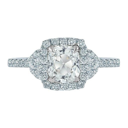 Almofada Halo Old Cut Anel de diamante redondo de 3.25 quilates em ouro branco 14K - harrychadent.pt