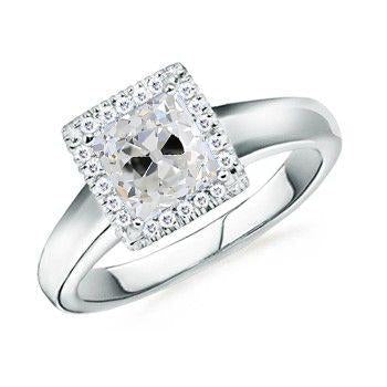 Halo Cushion Old Miner Diamond Ring 2 quilates ouro branco haste grossa - harrychadent.pt