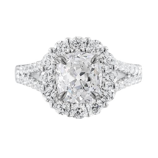 Conjunto de pontas de dente de diamante com anel de corte antigo de almofada Halo de 4.75 quilates com haste dividida - harrychadent.pt