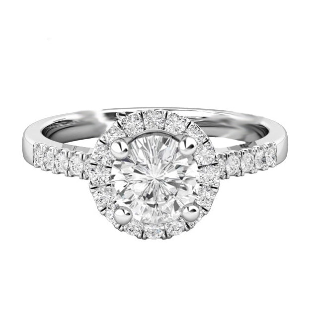 Anel de noivado de diamante Halo 5.10 quilates 14K ouro branco