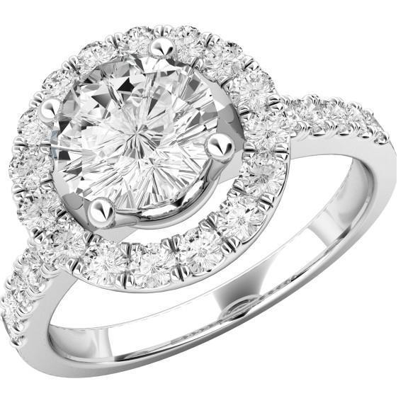 Anel de noivado de diamante Halo 5.10 quilates 14K ouro branco - harrychadent.pt