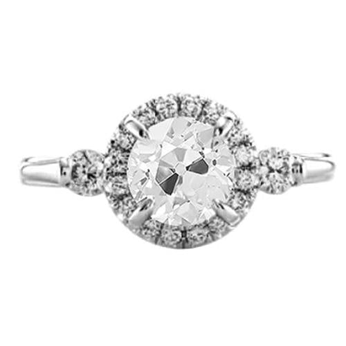 Joias com diamantes Halo 2 quilates Old Cut Anel feminino em ouro branco 14K - harrychadent.pt