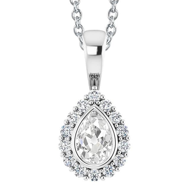 Halo Gold Diamond Pendant Round & Pear Old Miner Center Stone Setting: Bezel Set 5 Quilates - harrychadent.pt