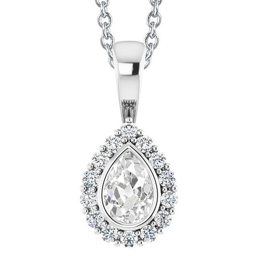 Halo Gold Diamond Pendant Round & Pear Old Miner Center Stone Setting: Bezel Set 5 Quilates - harrychadent.pt