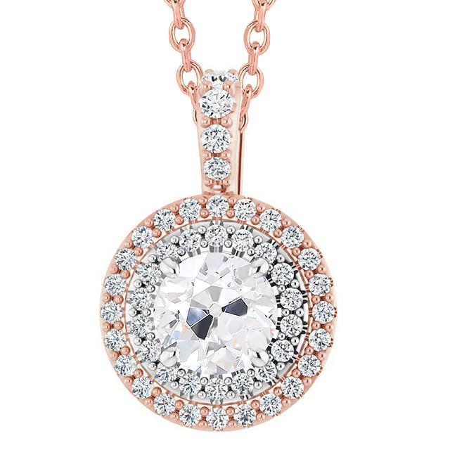 Halo Gold Diamond Pendant Old Mine Cut 5 Quilates Joias Two Tone 14K - harrychadent.pt