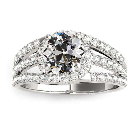 Anel de diamante Halo Old Cut Pavimenta haste dupla bipartida 5.50 quilates - harrychadent.pt