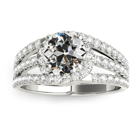 Anel de diamante Halo Old Cut Pavimenta haste dupla bipartida 5.50 quilates - harrychadent.pt