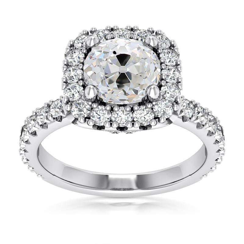 Anel de diamante redondo de corte antigo Halo com detalhes em joias de 6 quilates - harrychadent.pt