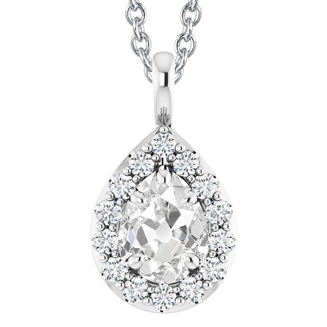 Halo Pear Old Cut Diamond Pendant 4.50 quilates em ouro branco 14K - harrychadent.pt