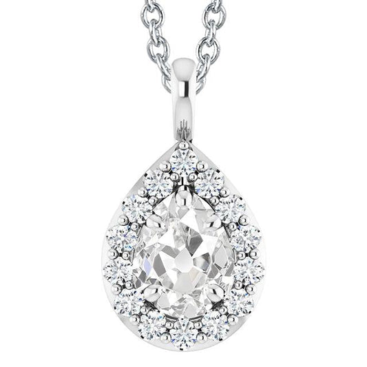 Halo Pear Old Cut Diamond Pendant 4.50 quilates em ouro branco 14K - harrychadent.pt