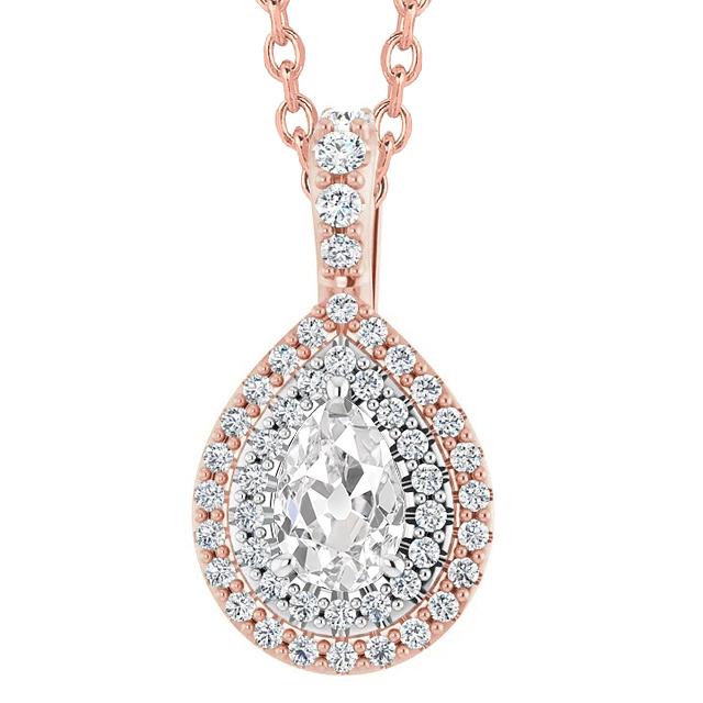 Halo Diamond Pendant Pear Old Mine Cut 6 quilates Two Tone 14K - harrychadent.pt