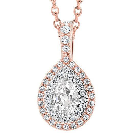 Halo Diamond Pendant Pear Old Mine Cut 6 quilates Two Tone 14K - harrychadent.pt