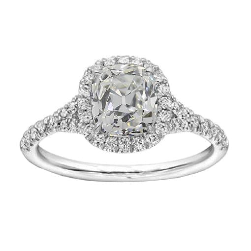 Anel Halo Almofada Diamante Antigo Mineiro Ouro Branco 3.90 Quilates Conjunto de Pavimento - harrychadent.pt