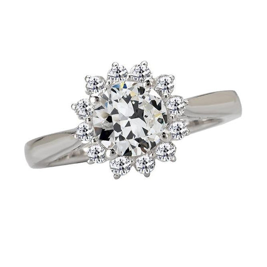 Halo Ring Old Cut Diamond Flower Style Haste cônica 4.50 quilates - harrychadent.pt