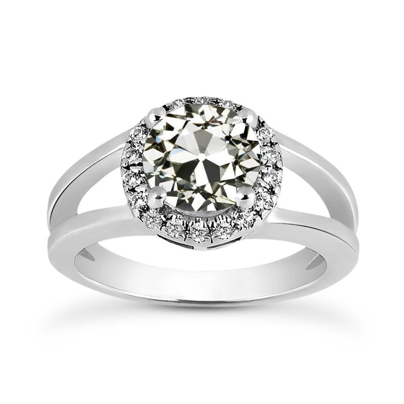 Halo Ring Old Mine Cut Diamond Prong Split Shank Gold 3.50 quilates - harrychadent.pt