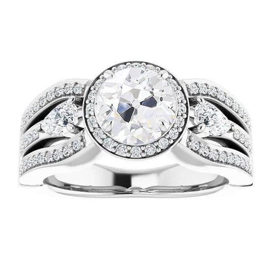Halo Ring Pear & Round Old Cut Diamond com acentos de linha tripla 5.50 quilates - harrychadent.pt