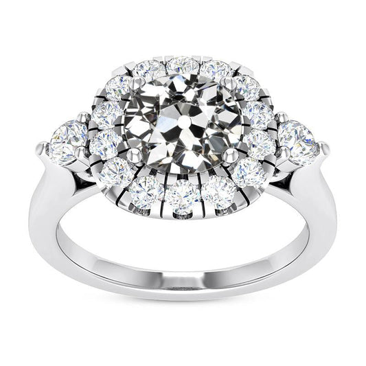 Halo Ring redondo antigo corte de diamante de ouro branco 14K 6.50 quilates - harrychadent.pt