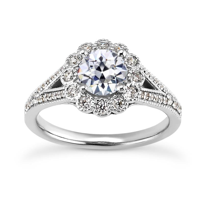 Anel Halo Redondo Antigo Mineiro Diamante Flor Dividida Haste 4.50 Quilates - harrychadent.pt