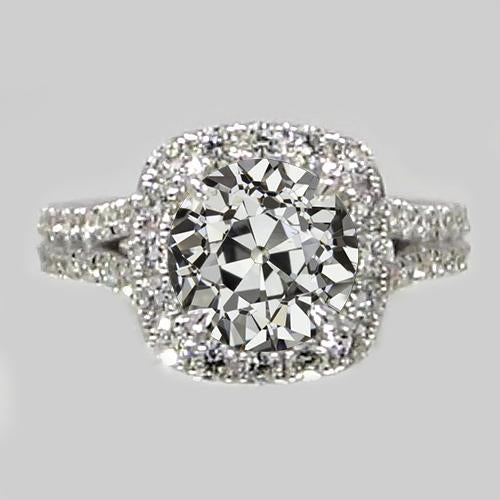 Anel Halo Com Acentos Redondo Antigo Mineiro Diamante Dividido Haste 4.50 Quilates - harrychadent.pt