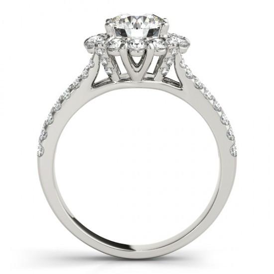 Anel de noivado de diamante redondo Halo com haste dividida de 3.0 quilates WG 14K - harrychadent.pt