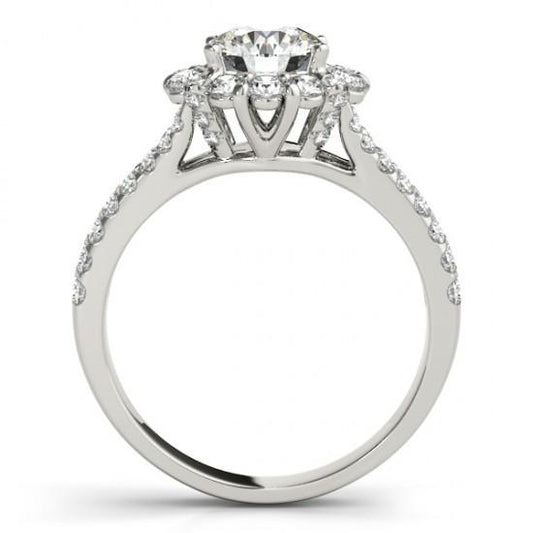 Anel de noivado de diamante redondo Halo com haste dividida de 3.0 quilates WG 14K - harrychadent.pt