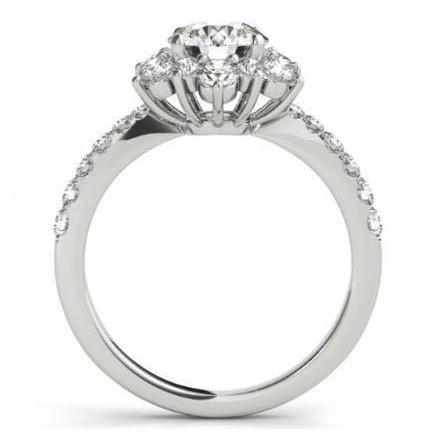 Anel de noivado em estilo flor de diamante redondo Halo 2.25 quilates WG 14K - harrychadent.pt