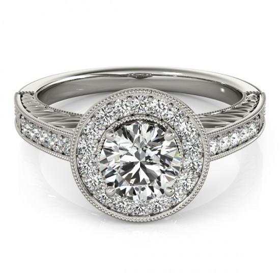 Anel Halo Redondo Diamante Estilo Vintage de 1.25 quilates gravado WG 14K - harrychadent.pt