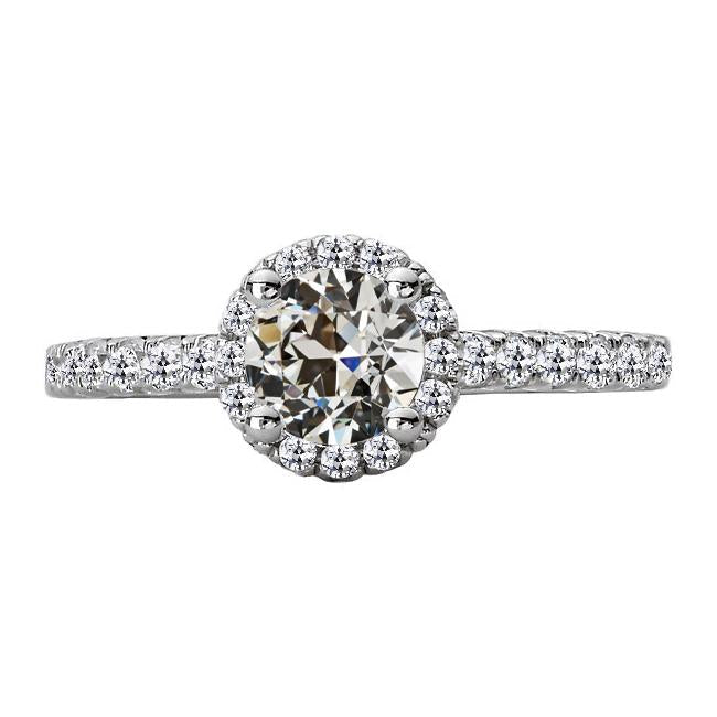Anel de diamante europeu antigo redondo Halo com detalhes em ouro de 5 quilates - harrychadent.pt