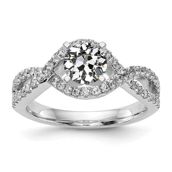 Halo redondo antigo mineiro anel de diamante com haste dividida em ouro 3.50 quilates - harrychadent.pt