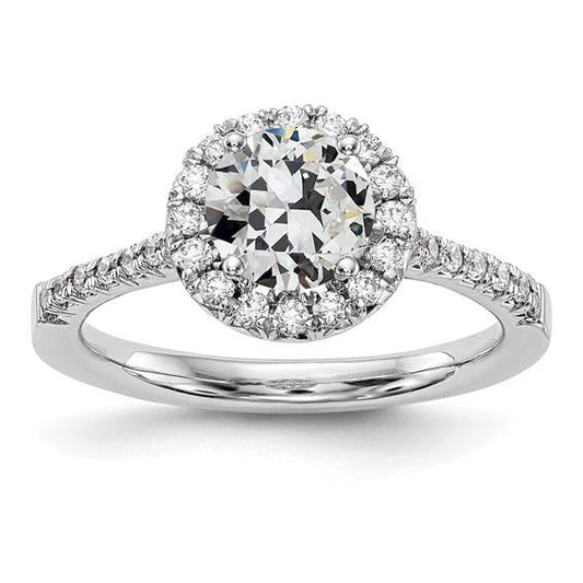 Anel de diamante redondo antigo de minerador Halo com joias de destaques de 3 quilates - harrychadent.pt