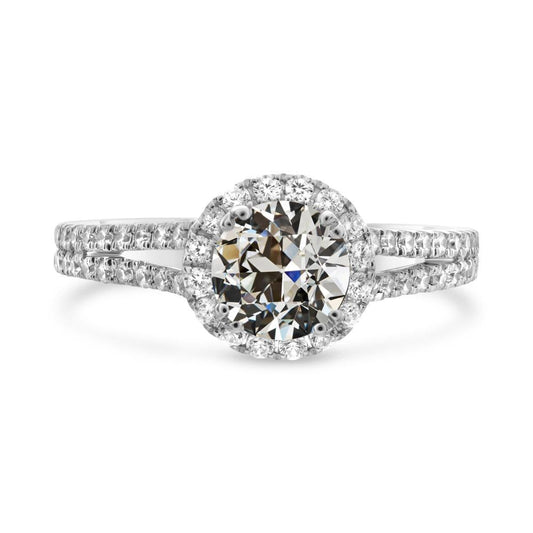 Halo redondo antigo mineiro anel de diamante ouro dividido haste 5 quilates - harrychadent.pt