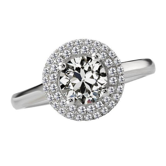 Diamante redondo antigo de mineiro duplo anel de aniversário de duplo halo 14K ouro 5 quilates - harrychadent.pt