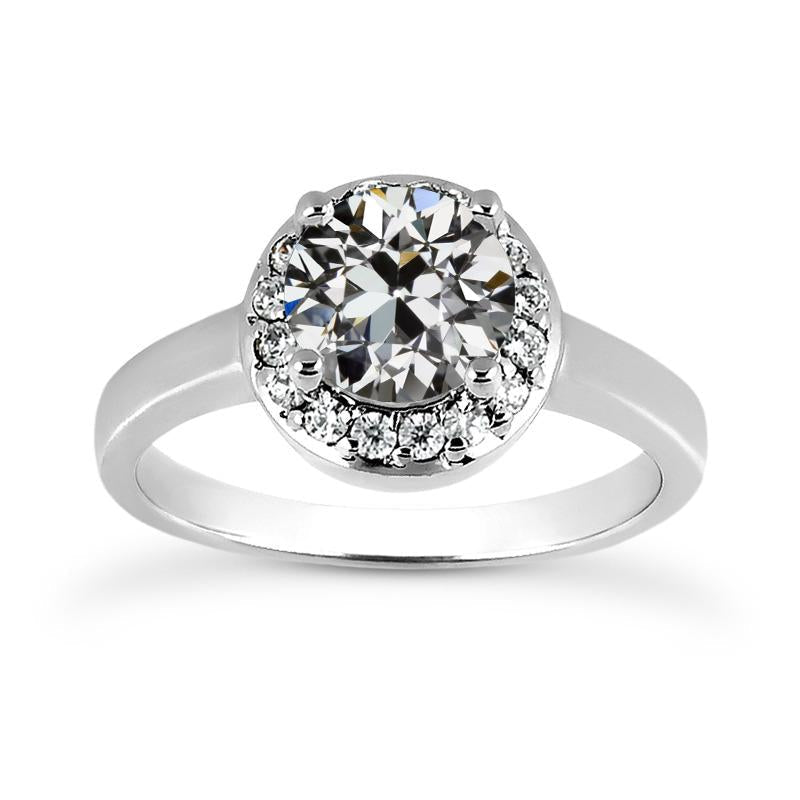 Anel de noivado Halo de ouro branco redondo diamante antigo de minerador 3.25 quilates - harrychadent.pt