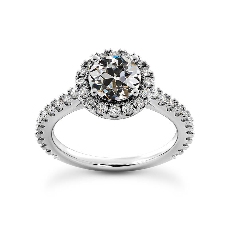 Anel de diamante feminino Halo Old Cut com detalhes em ouro de 5 quilates - harrychadent.pt