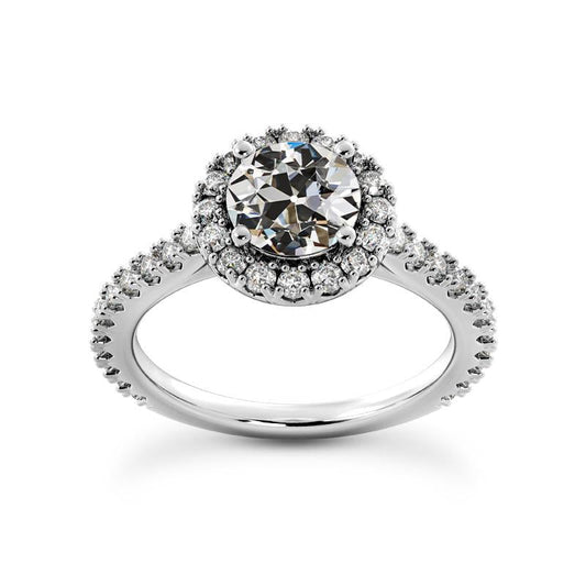Anel de diamante feminino Halo Old Cut com detalhes em ouro de 5 quilates - harrychadent.pt