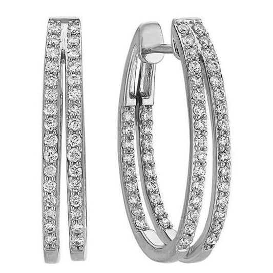 Brincos Lady Hoop 4.00 quilates Dupla fileira de diamantes ouro branco 14K - harrychadent.pt