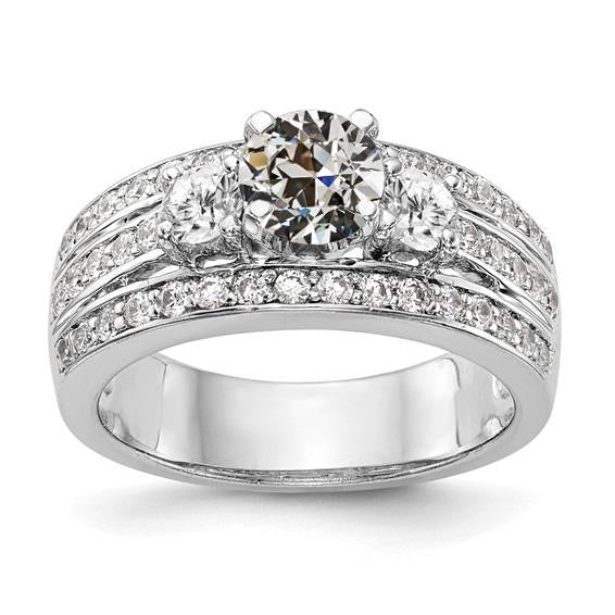 Anel da Senhora Mineiro Antigo Diamante 3 Pedra Estilo 5 Quilates Dourado Espesso Haste - harrychadent.pt