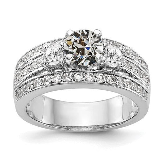 Anel da Senhora Mineiro Antigo Diamante 3 Pedra Estilo 5 Quilates Dourado Espesso Haste - harrychadent.pt