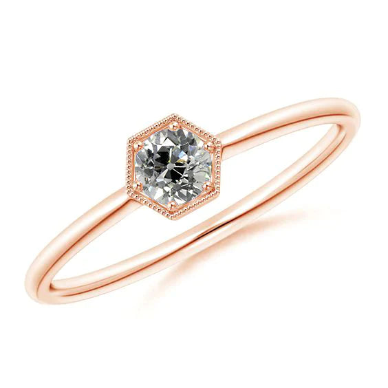 Milgrain Ouro Rosa Redondo Antigo Anel Europeu 1 quilate