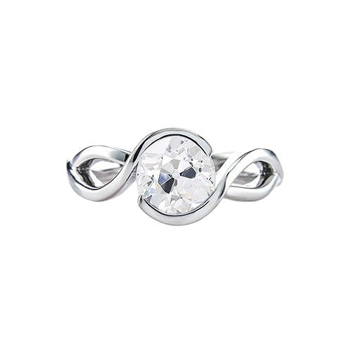 Old Cut Diamond Ring Solitaire Meia moldura dividida com haste torcida de 1 quilate - harrychadent.pt