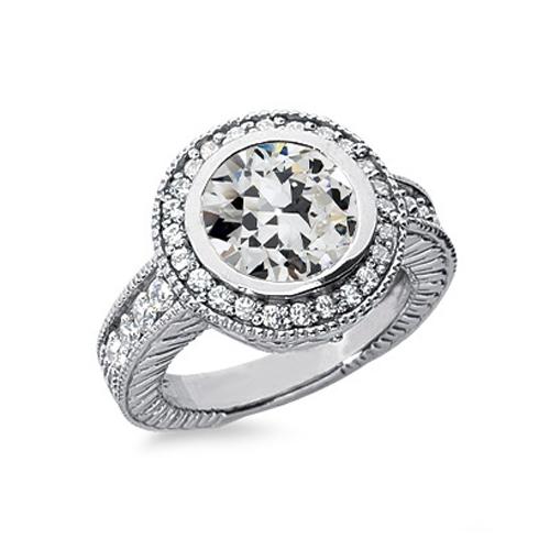 Old Cut Diamond Gold Halo Ring Center Stone Setting: Bezel Set Estilo antigo 3.50 quilates - harrychadent.pt