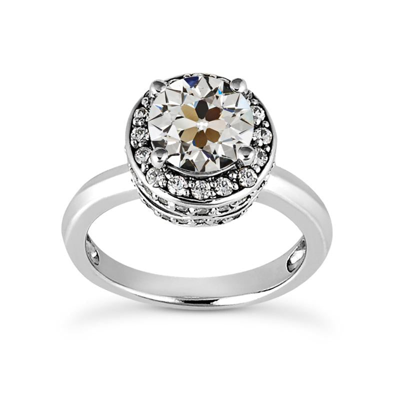 Anel de casamento de halo de diamante com corte de mina antiga 14K ouro branco 4.75 quilates - harrychadent.pt