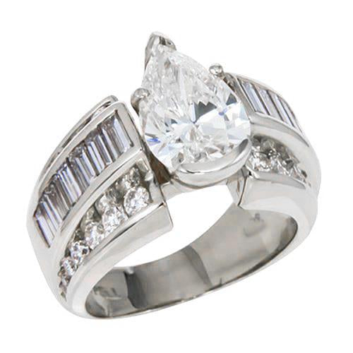 Baguetes de anel de noivado de diamante Pear Center com haste 6,01 Ct. WG 14K - harrychadent.pt
