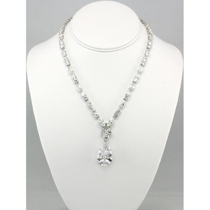 Colar de diamante redondo de pêra e 20 quilates em ouro branco 14K fino - harrychadent.pt