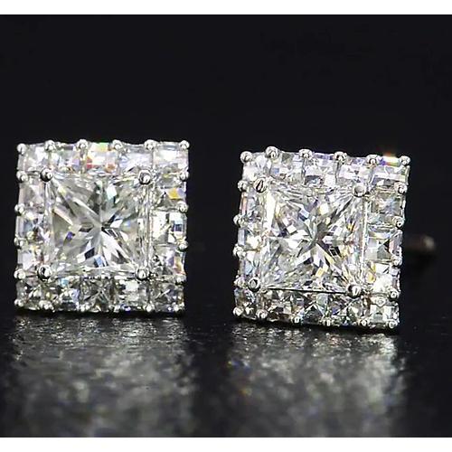 Brincos de diamante Princesa Cut Diamond Joias Ouro Branco 14K 2 Quilates - harrychadent.pt