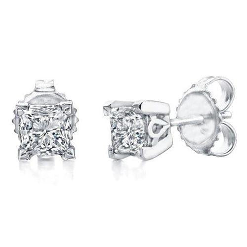 Brincos Princesa Cut Diamond Studs Ouro Branco 3.40 quilates - harrychadent.pt