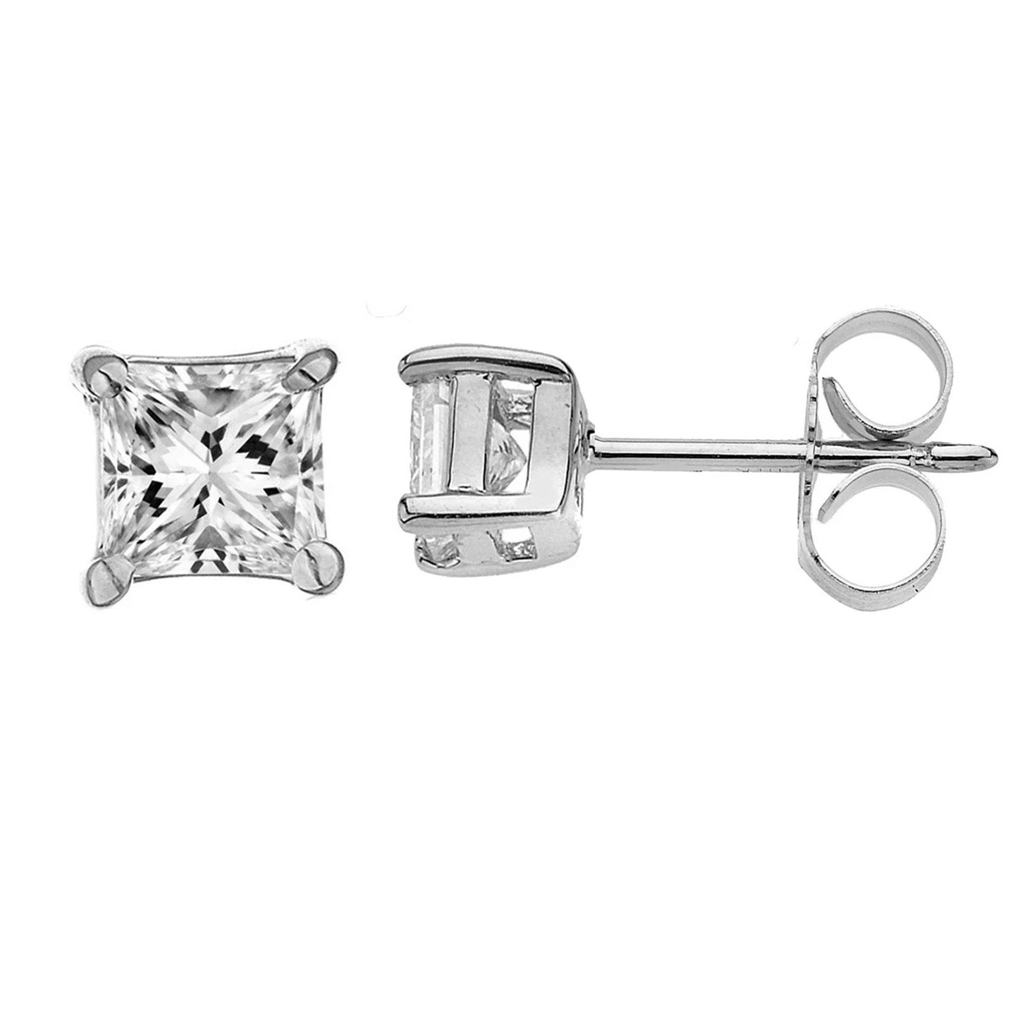 Princess Cut Diamond Stud Earring 4 Prong Set 3.0 Carat White Gold 14K