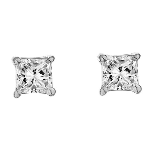 Princess Cut Diamond Stud Earring 4 Prong Set 3.0 Carat White Gold 14K