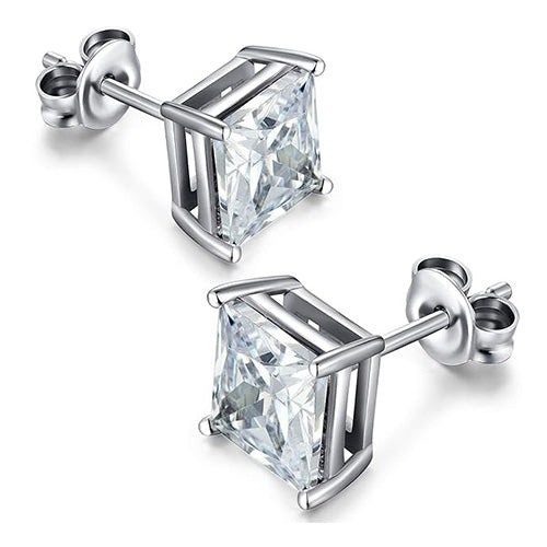Princess Cut Diamonds Studs Earrings 3.00 Carats White Gold